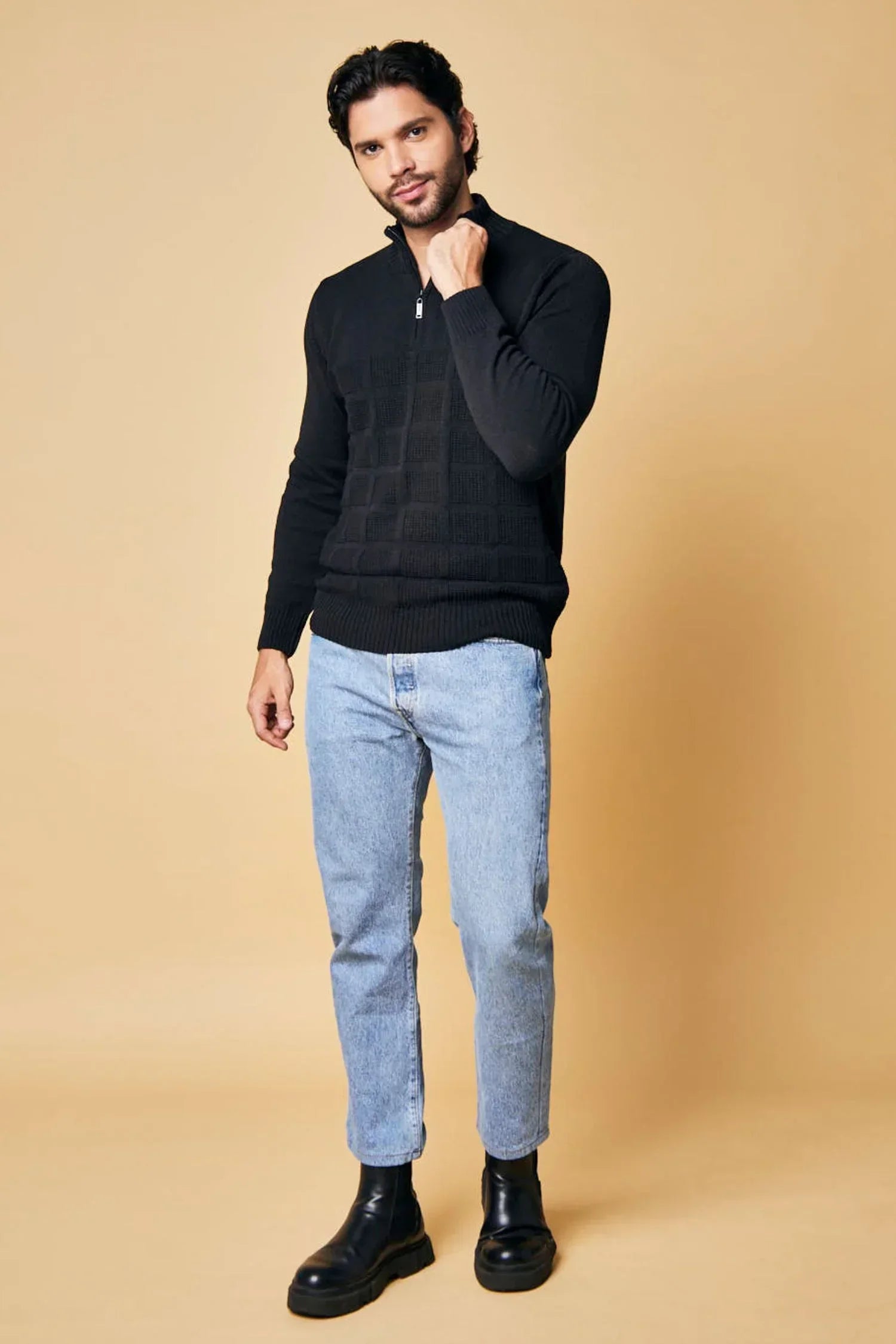 Suéter Calarcá en algodón regenerado cuadros halfzip – Hombre